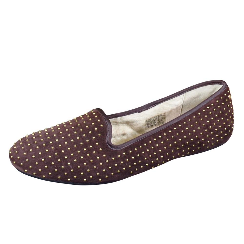 UGG Alloway Womens Loafer Flat Size 9.5 Comfort Brown Studded Suede Slipper
